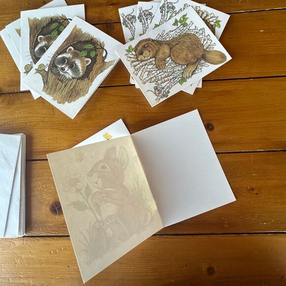 Vtg Blank Note Cards Lil Buddies 1979 Racoon Bunny Beaver 10 Ct Paper Ephemera - Picture 5 of 8
